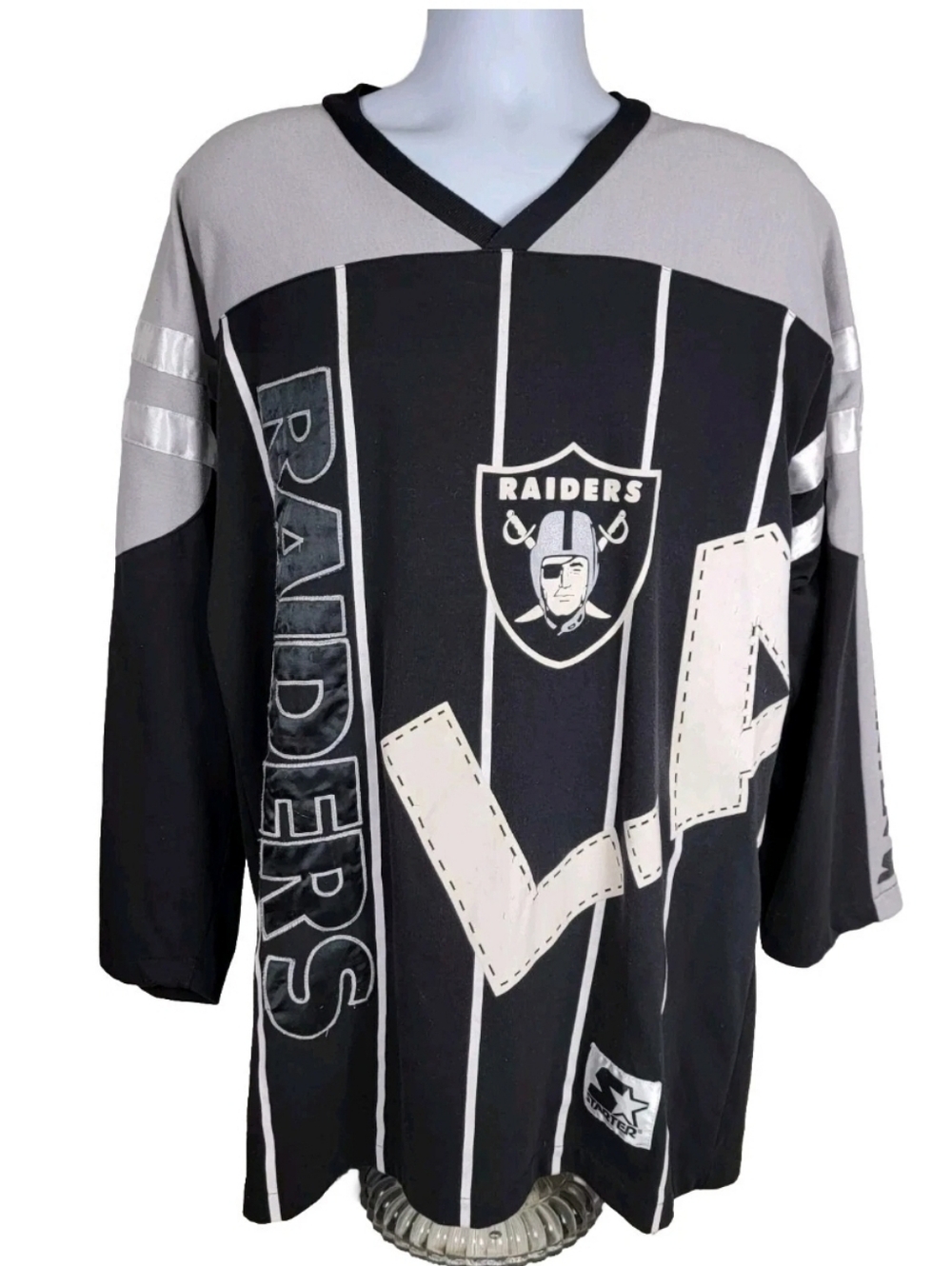 Vintage 80s 90s STARTER Los Angeles Raiders Hockey Style Shirt Men's Size XL